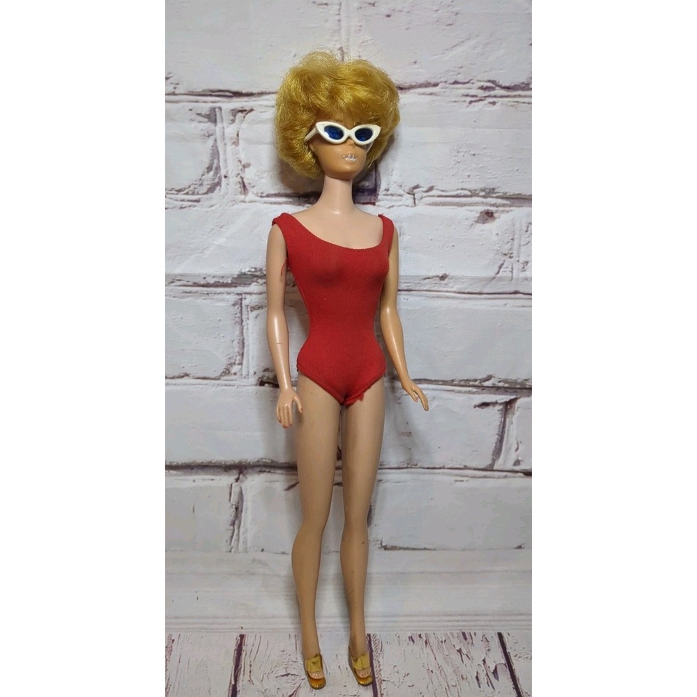 Vtg Mattel Early Bubblecut BARBIE Platinum Blonde, Fashion Pak In The Swim